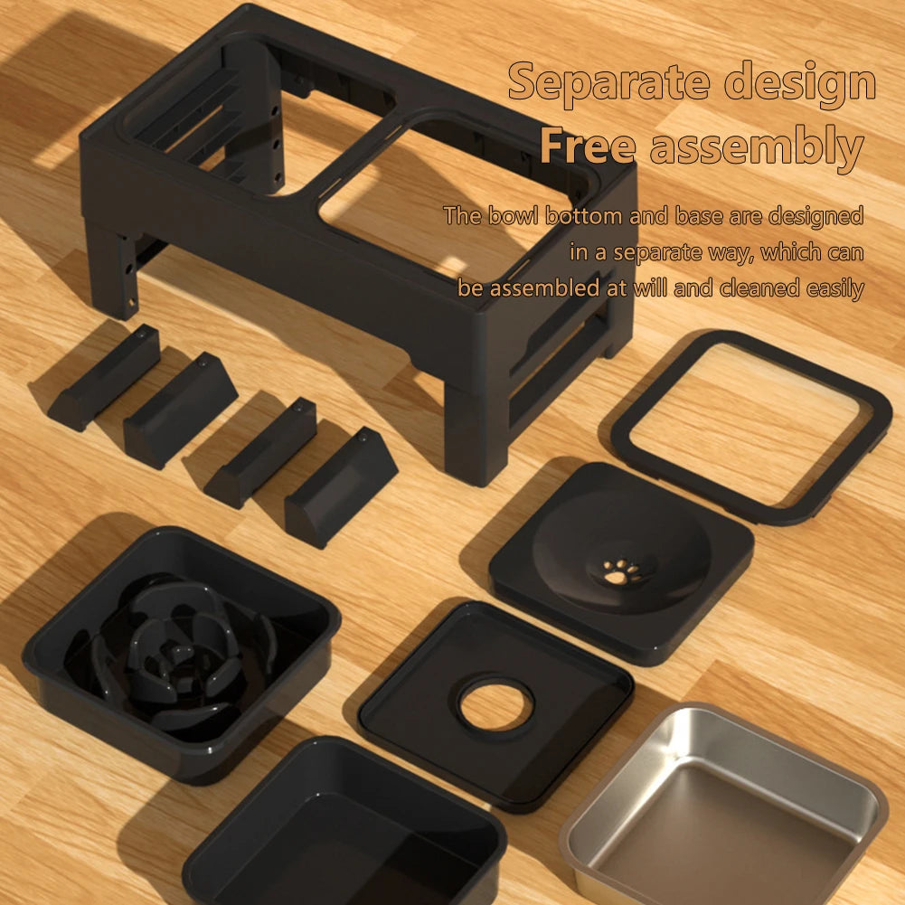 3 In 1 Pet Dog Stainless Steel Slow Feed Drinking Water Bowls Anti Knock Adjustable Height Cat Dog Bowl Large Pet Slow Food