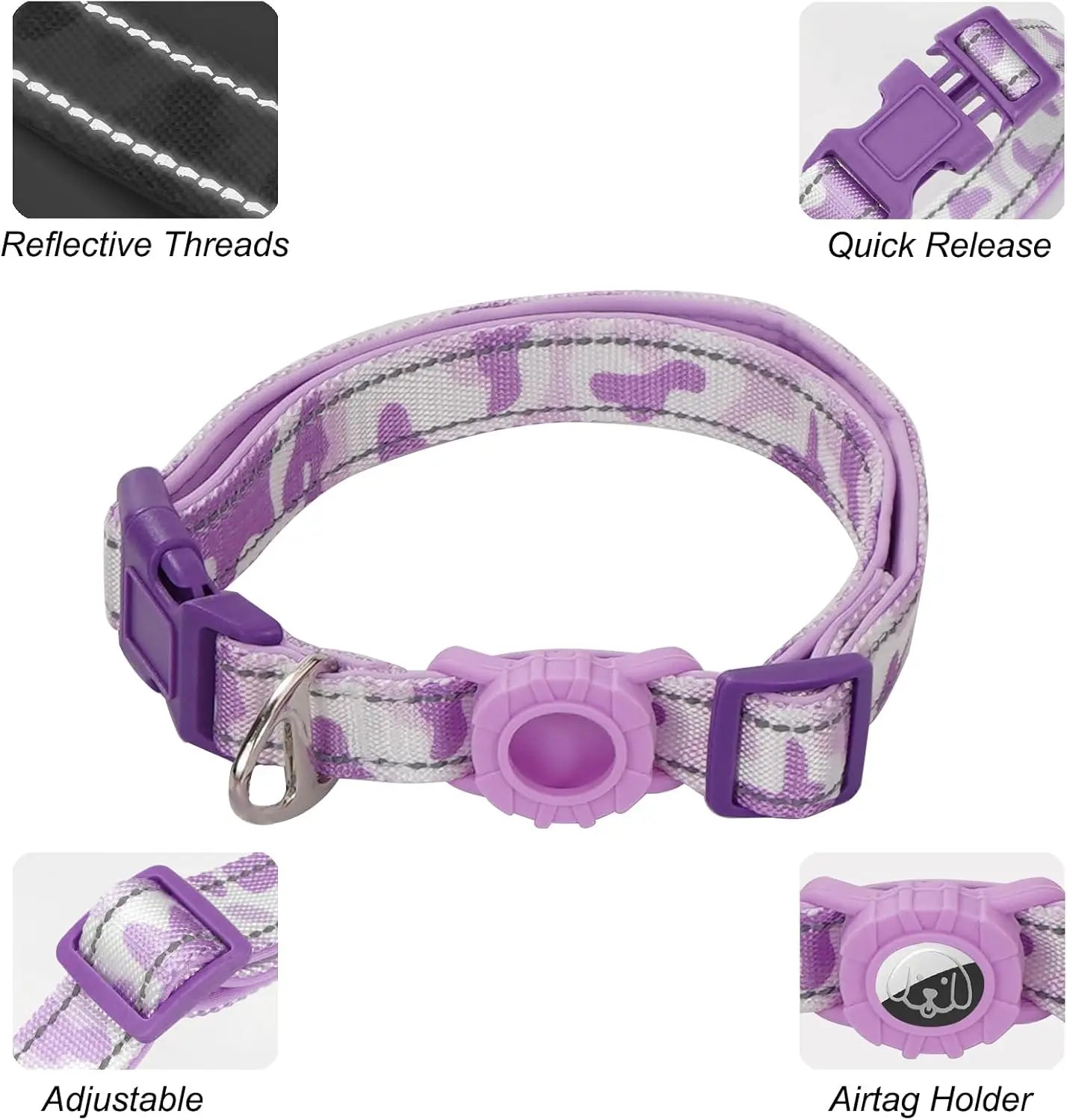 Dog Leash and Collar Set with AirTag Holder
